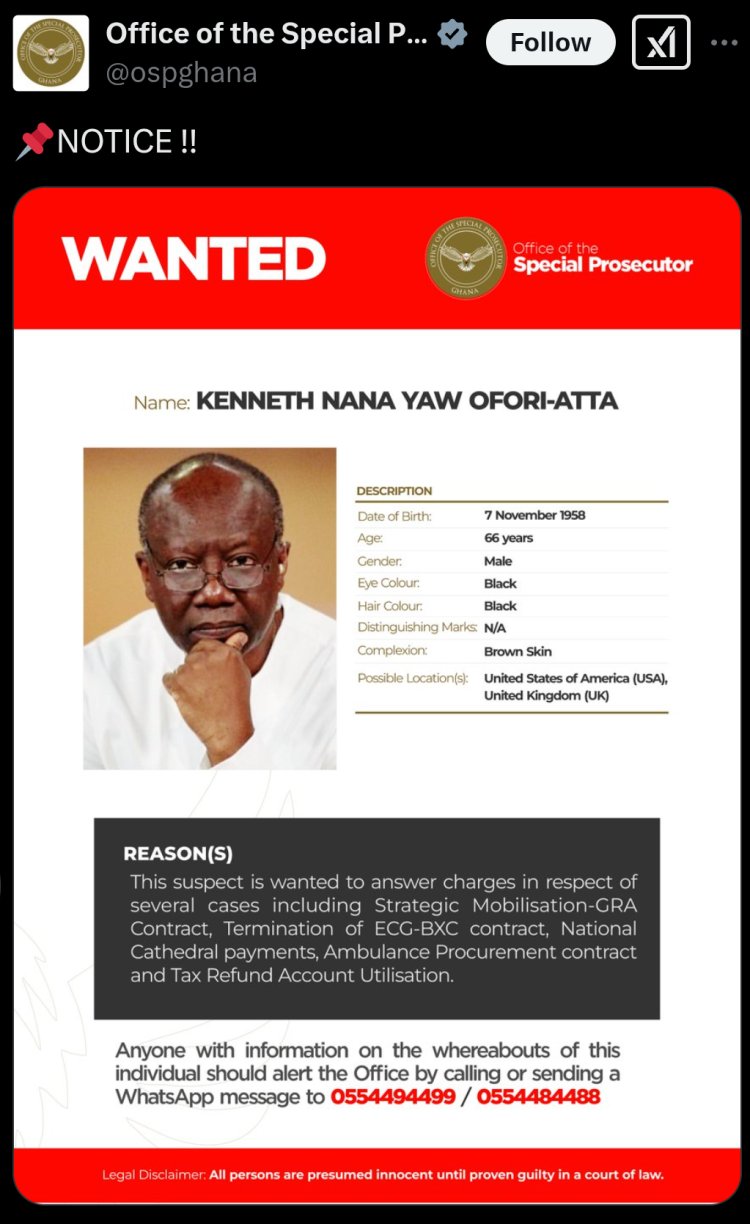 OSP Declares Ken Ofori-Atta Wanted?See The Profile OSP Shared